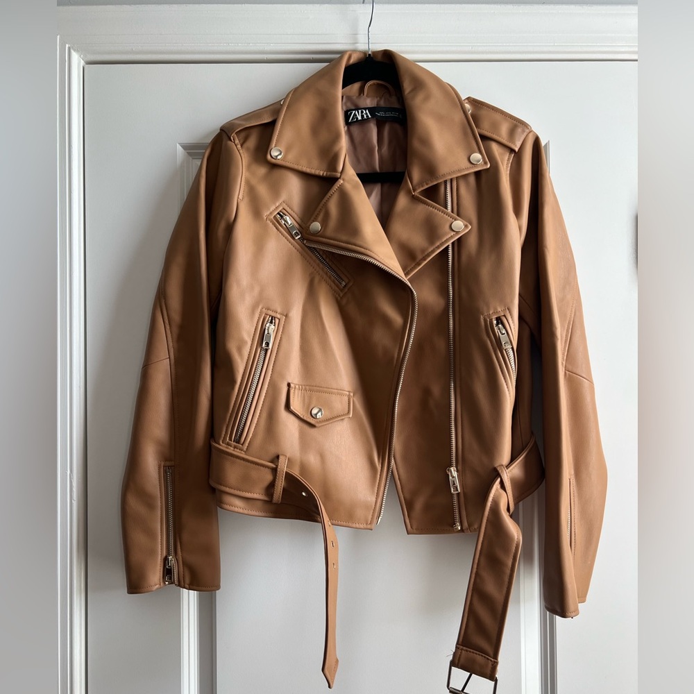 Zara Brown Leather Moto Jacket